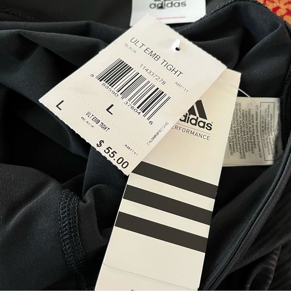 Adidas Climalite Ultimate Embossed Black Tights Leggings NWT Size Large - Picture 5 of 7